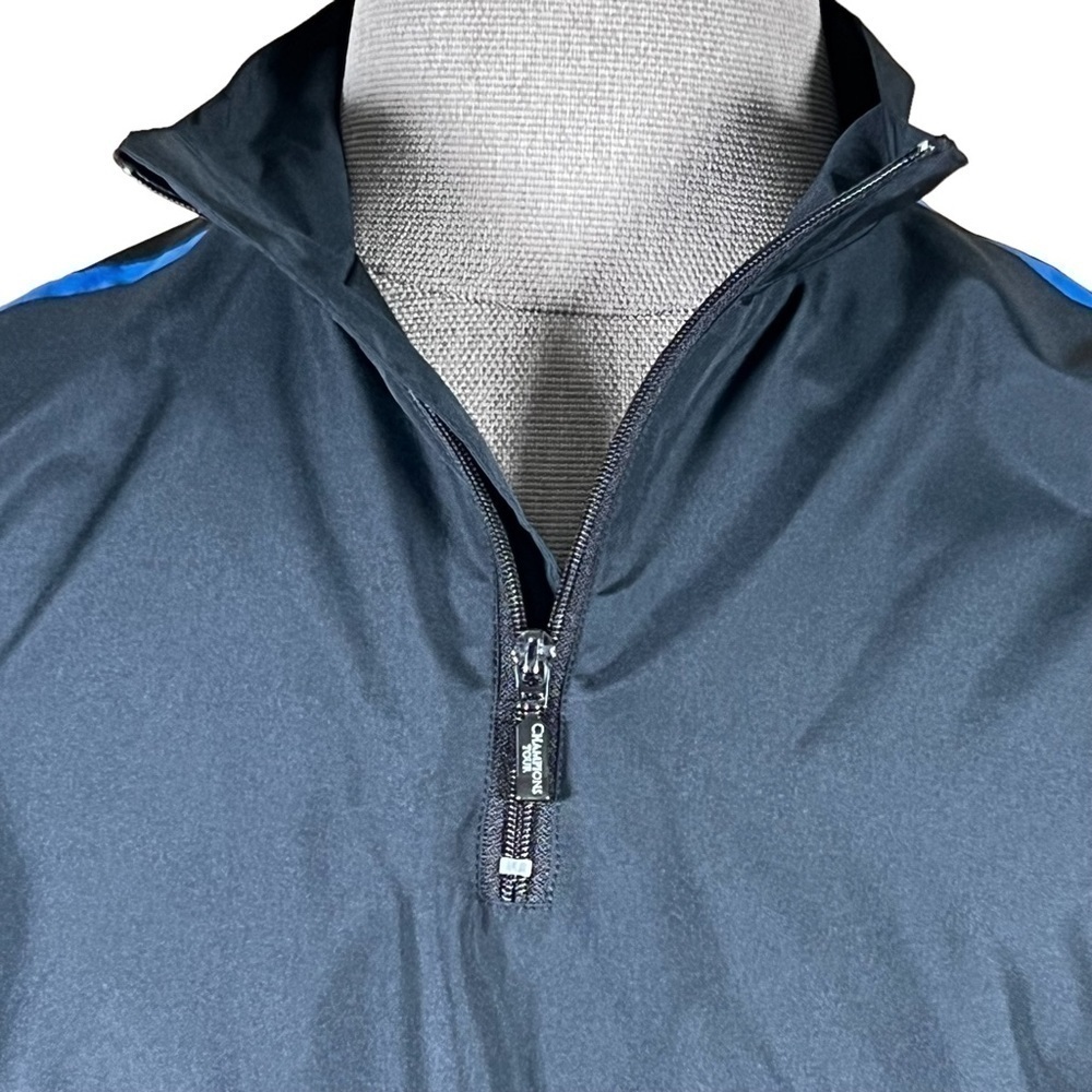 Champions Tour Men’s 1/4 Zip Black Windbreaker With Blue Stripes Medium EUC - Picture 2 of 10